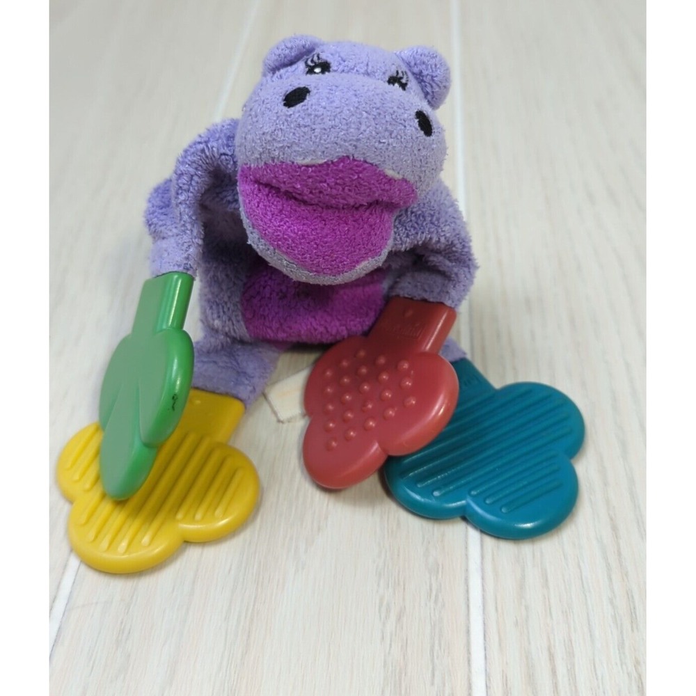 Munchkin Teether Baby plush purple hippo rattle colorful hands feet red green +